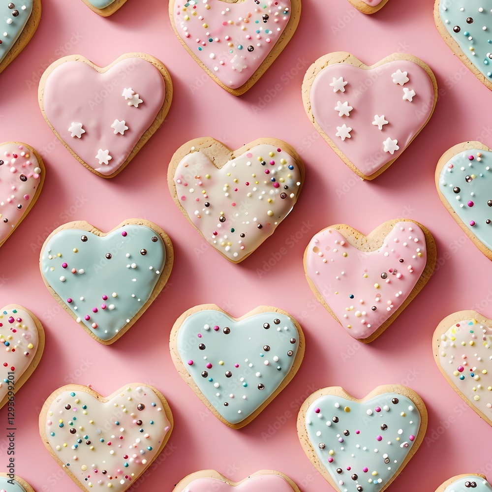 Seamless picture. Heart shaped sugar cookies. Seamless picture. Heart shaped sugar cookies.