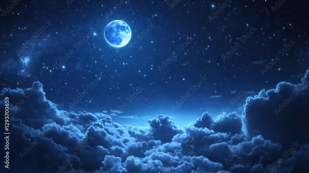 Night Sky, Full Moon, Starry Clouds, Peaceful Scene, Background Wallpaper Night Sky, Full Moon, Starry Clouds, Peaceful Scene, Background Wallpaper