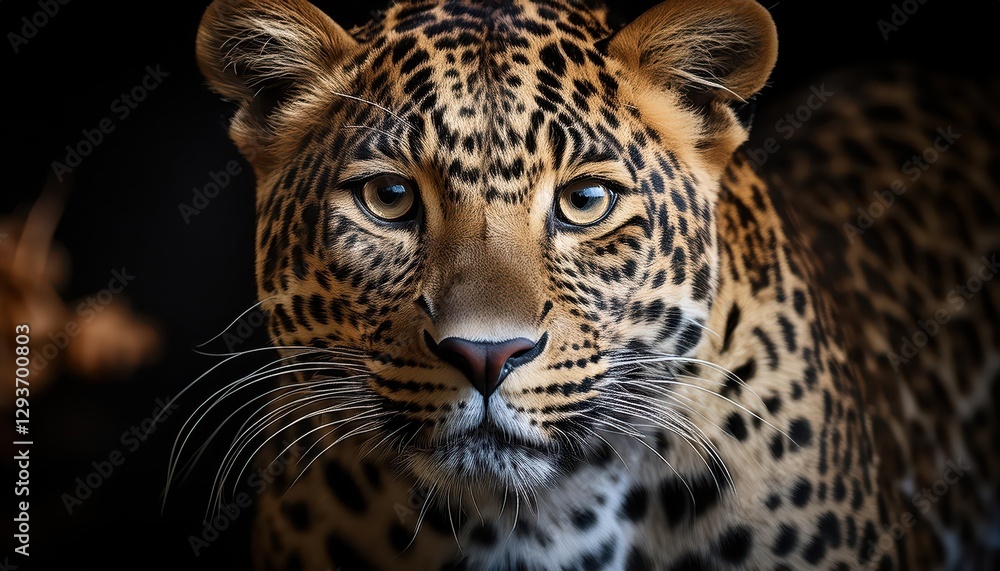 Fototapeta premium Leopard in Serengeti Savannah, Majestic Beast Camouflaged amidst Golden Grasses under a Sunset Sky at Twilight