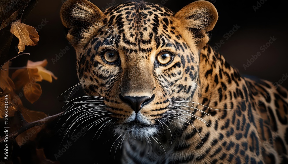 Naklejka premium Leopard in Serengeti Savannah, Majestic and Vigilant amidst Golden Grasses under Sunset Glow, Capturing the African Plains Wild Beauty.