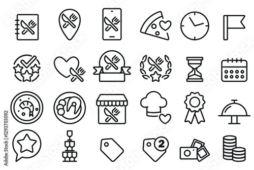 Linear Restaurant Icons. Icons for evaluating the quality and various aspects of restaurants and cafes
