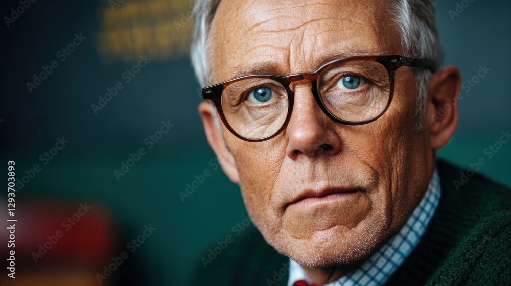 Senior teacher with glasses, wise and experienced look, academic professional, clean background Senior teacher with glasses, wise and experienced look, academic professional, clean background