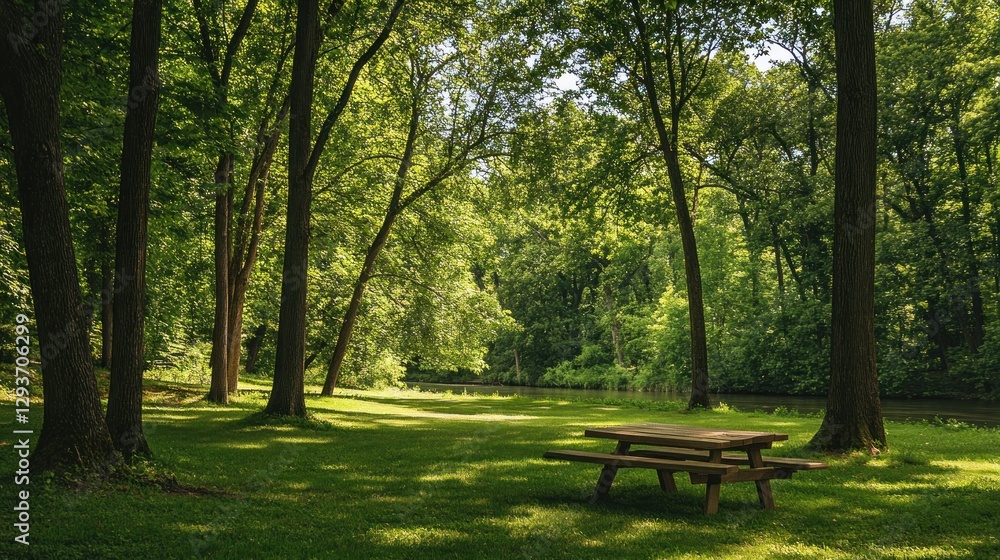 Tranquil Picnic Spot: A Serene Escape in the Summer Woods Tranquil Picnic Spot: A Serene Escape in the Summer Woods