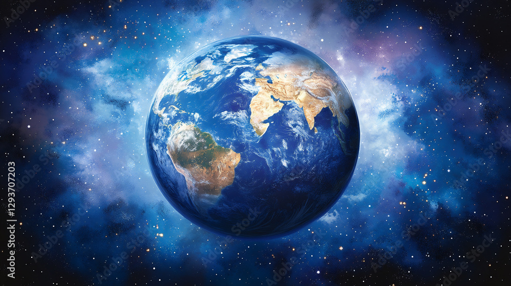 Fototapeta premium Highly Detailed Map of Earth Viewed From Space Showcasing Continents and Oceans Against a Cosmic Background