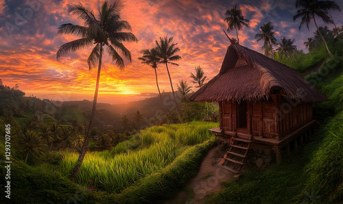 Bali Sunset Hut on Rice Terraces
