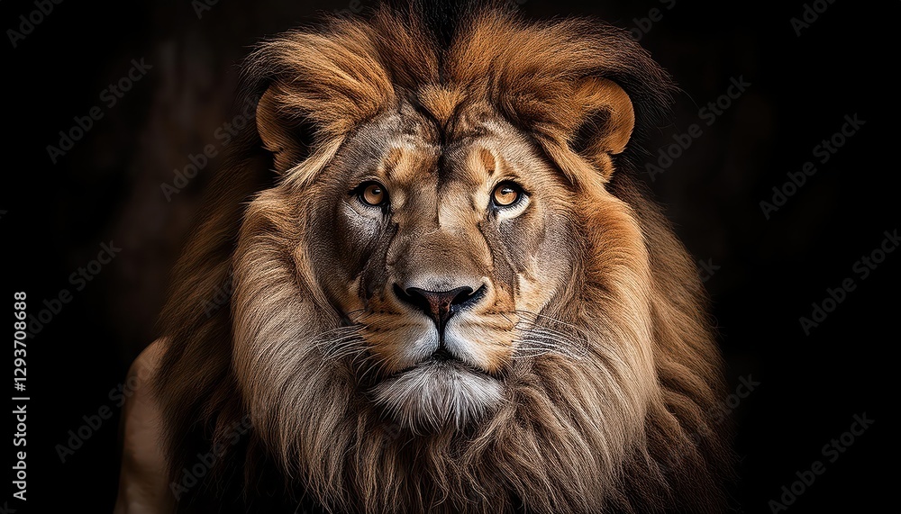 Majestic African Lion in Serengeti Savannah at Sunset, Powerful Stripes and Golden Manes Basking under Warm Glow of the Setting Sun, Majestically Gazing at Horizon with Pride. Majestic African Lion in Serengeti Savannah at Sunset, Powerful Stripes and Golden Manes Basking under Warm Glow of the Setting Sun, Majestically Gazing at Horizon with Pride.