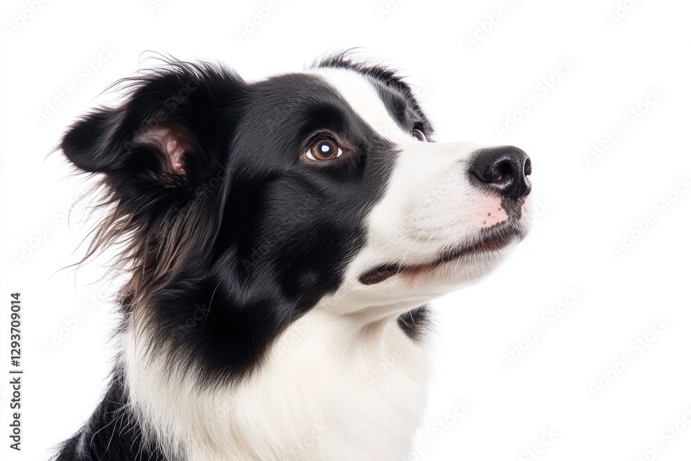 A close-up shot of a dog's face against a clean white background, suitable for use in advertising or as a decorative element A close-up shot of a dog's face against a clean white background, suitable for use in advertising or as a decorative element