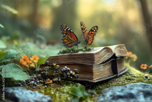 A book with two butterflies sitting on its cover photo