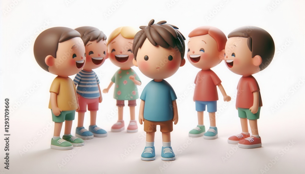 Children's social interaction in playful gathering studio setting 3d animation joyful atmosphere Children's social interaction in playful gathering studio setting 3d animation joyful atmosphere