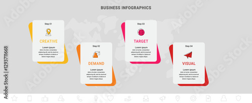 Vector line infographics with 4 rectangles. Business concept graphic process template with four steps and labels. Graphic timeline for step by step, levels, web, diagram, banner, presentations