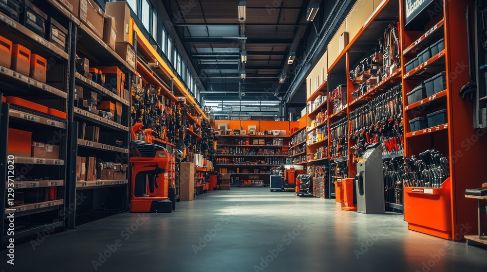 Hardware Store Interior: A Wide Shot of Organized Shelves Hardware Store Interior: A Wide Shot of Organized Shelves