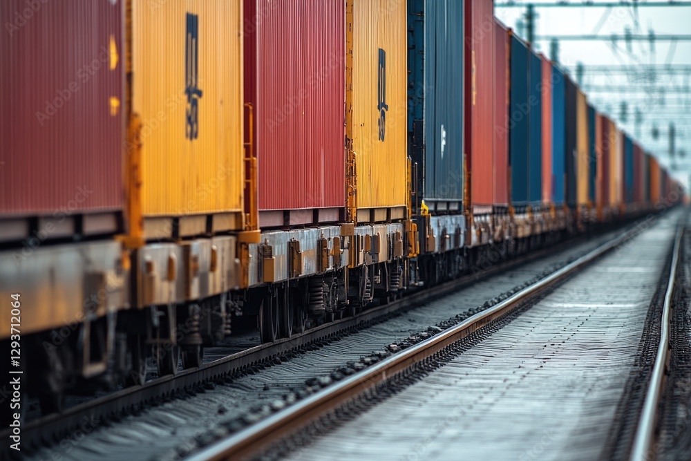 Obraz premium A train travels along the tracks near a bustling train station