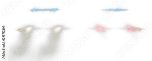 Realistic car headlights. Train moving effect, vector bright lights on transparent background png.	
