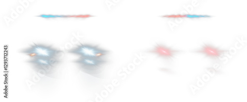Realistic car headlights. Train moving effect, vector bright lights on transparent background png.	
