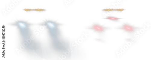 Realistic car headlights. Train moving effect, vector bright lights on transparent background png.	
