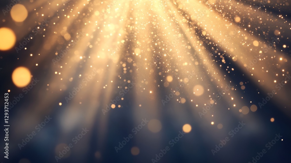 Obraz premium Ethereal floating dust illuminated by dappled golden sunlight, soft mystic scene.