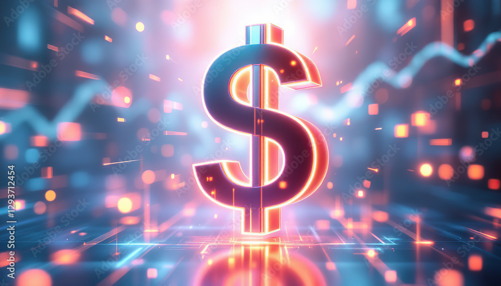 Glowing Dollar Sign Finance Technology Background Image
