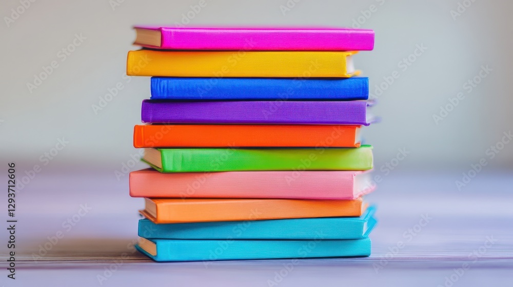 A stack of colorful books on a table. A stack of colorful books on a table.
