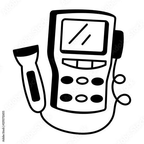 Fetal doppler device icon in hand drawn style 
