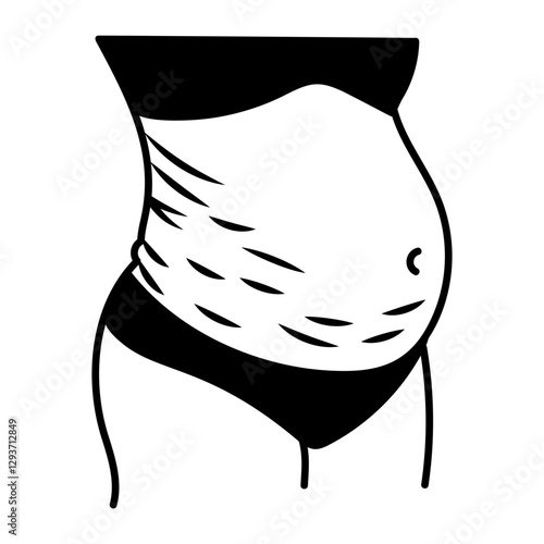 Pregnancy stretch marks on belly, doodle style icon 

