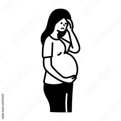 Woman having dizzy pregnancy symptoms, doodle icon

