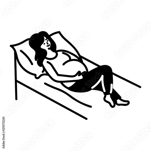 Expecting woman resting and laying down, doodle icon
