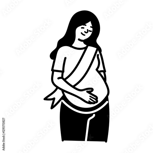 Future mom wearing a baby shower sash, doodle icon
