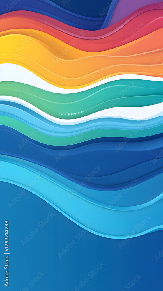 Fototapeta premium Blue background with colorful wave elements, flat vector style