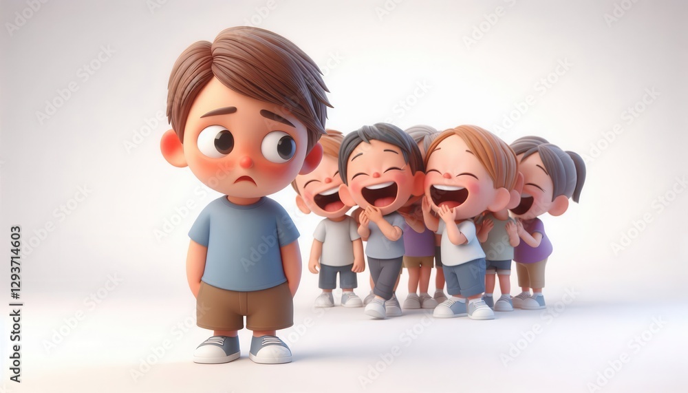Naklejka premium Child feelings of isolation playground animation bright colors close-up emotional awareness