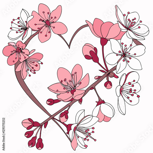 Pink Valentine's Day flower heart arrangements clip art, isolated on white