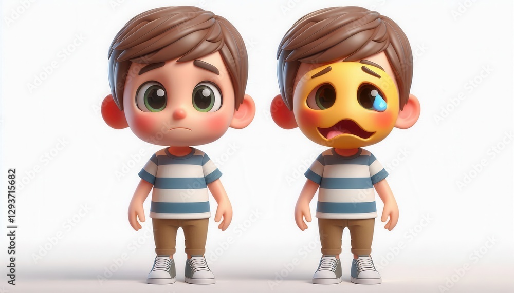 Emotional expression exploration cartoon boy characters digital art studio front view animation Emotional expression exploration cartoon boy characters digital art studio front view animation