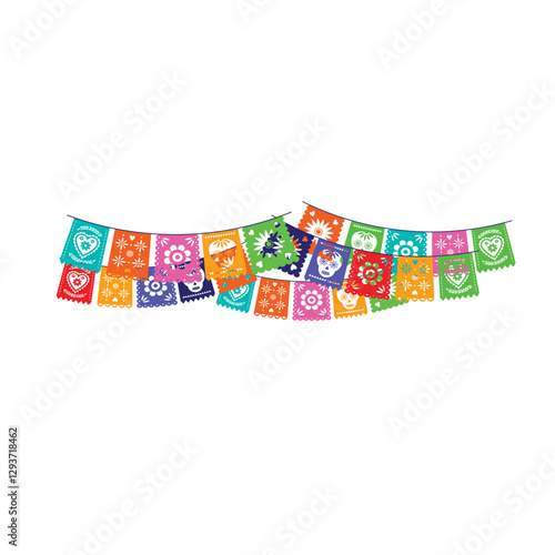 Mexican bunting for Day of the Dead, Dia de los Muertos and cinco de mayo. mexico fiesta celebration. multicolored hanging traditional mexican flags