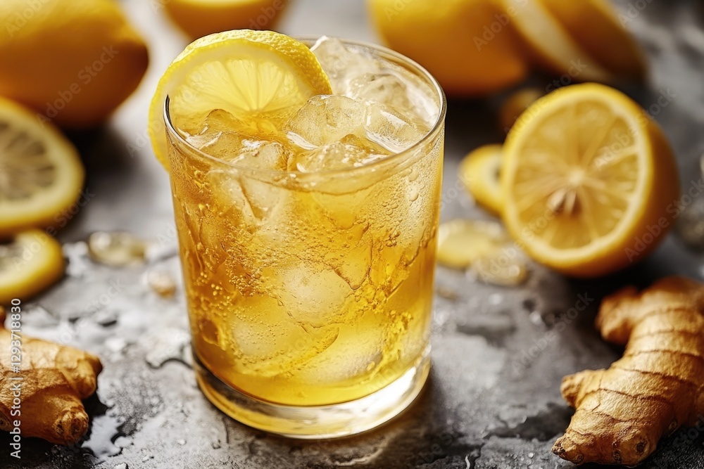 Freshly squeezed lemonade served in a glass with a slice of lemon, perfect for a warm day or summer BBQ Freshly squeezed lemonade served in a glass with a slice of lemon, perfect for a warm day or summer BBQ