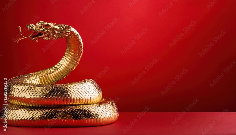 Obraz premium Opulent Chinese Lunar New Year Motif A Regal Red and Gold Snake Design, Radiantly Illuminating the Background with Elegance and Power, Invoking the Spirit of the Year of the Snake in Vibrant