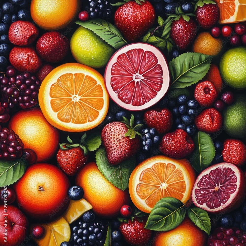 A selection of colorful fruits arranged together in a tight shot A selection of colorful fruits arranged together in a tight shot