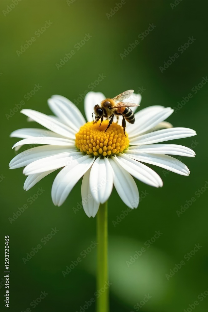 Obraz premium White echinacea flower with a small bee collecting pollen, collect, flower, pollination