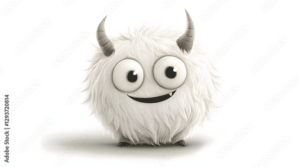 Fototapeta premium A white monster with horns and a big smile