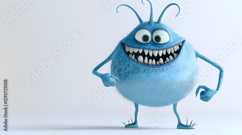 A blue monster with big teeth and a big smile