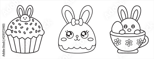 Cute bunny-themed desserts in a whimsical style, perfect for Easter celebrations.