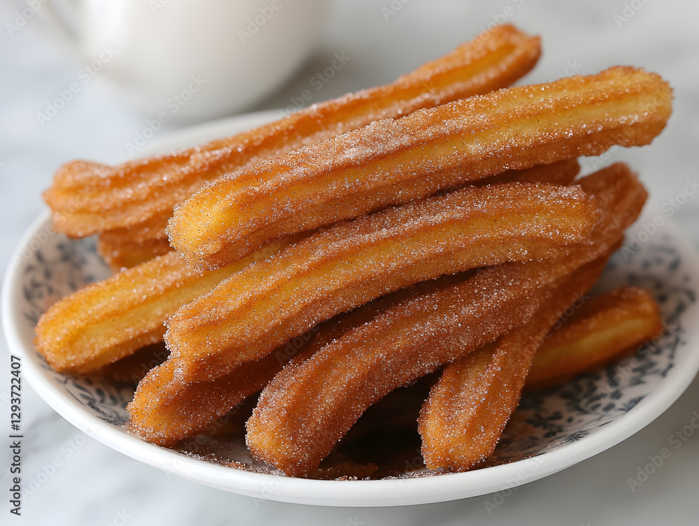A rich and velvety Spanish churros con chocolate dusted with cinnamon sugar. A rich and velvety Spanish churros con chocolate dusted with cinnamon sugar.