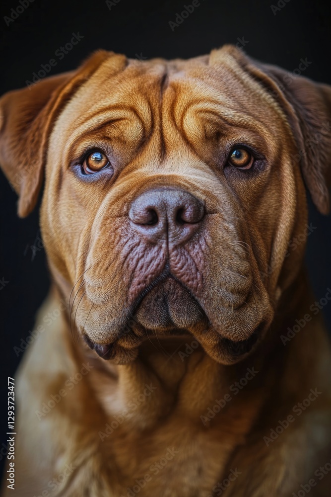 A close-up shot of a dog's face on a dark background, ideal for use in photography or art projects A close-up shot of a dog's face on a dark background, ideal for use in photography or art projects