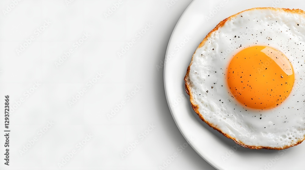 Fried egg with pepper presented on a white plate Fried egg with pepper presented on a white plate