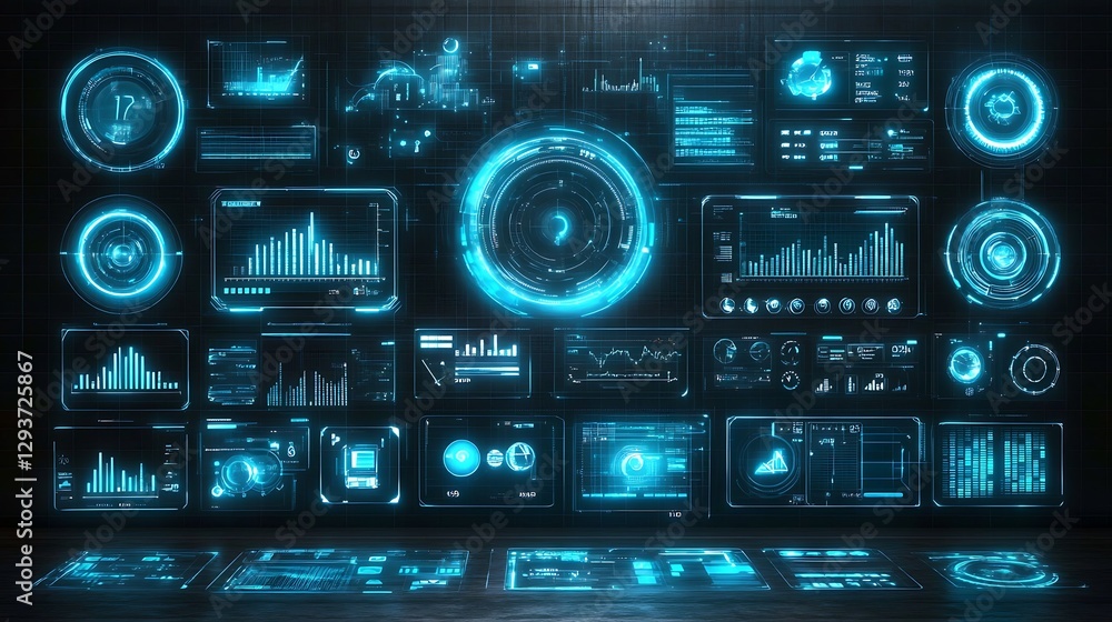 Futuristic Data Wall Displaying Metrics Futuristic Data Wall Displaying Metrics