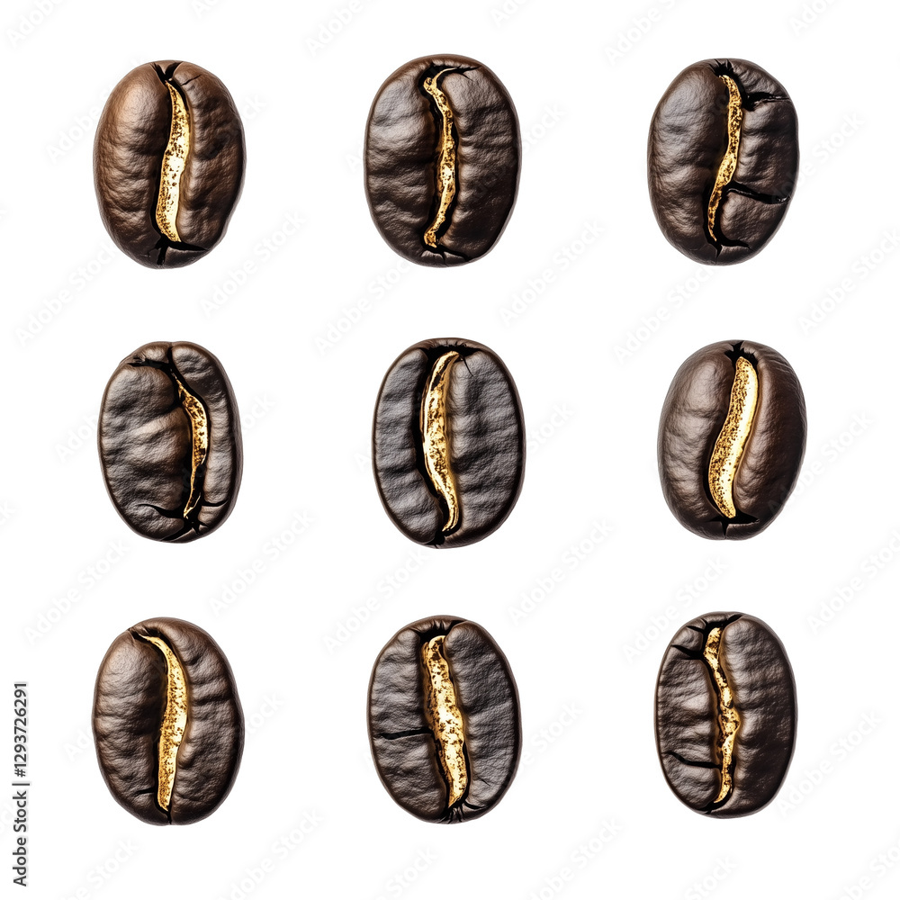Fototapeta premium Premium Coffee Bean Collection with Elegant Gold Accents, Gourmet Food Element