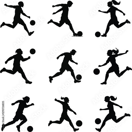 Male and female Soccer football player silhouettes
