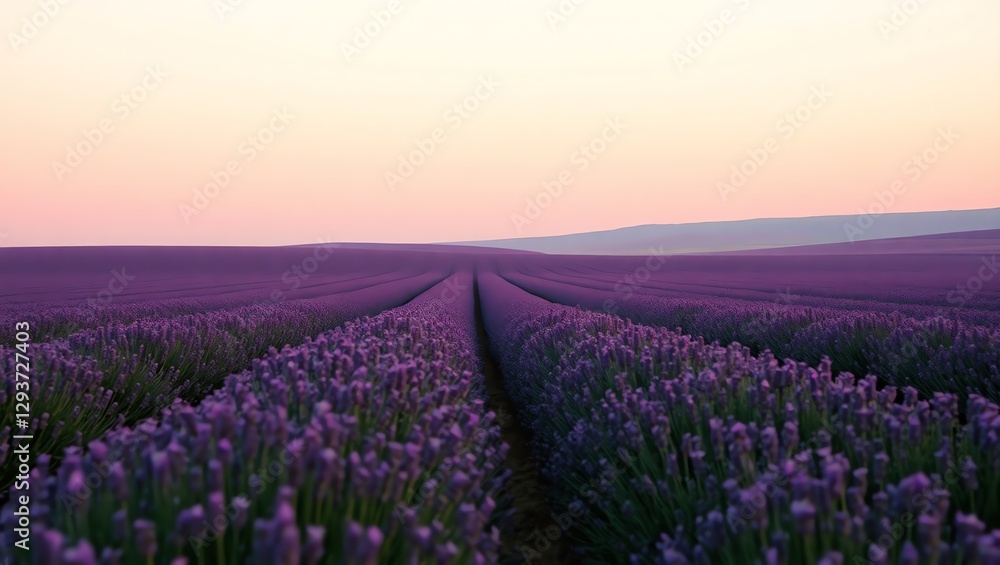Fototapeta premium Soft Pink Sky and Lavender Fields at Dusk
