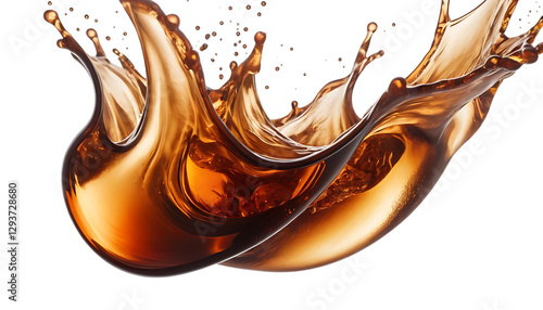 cascading liquid brown soda or tea splash frozen in an abstract futuristic 3d texture