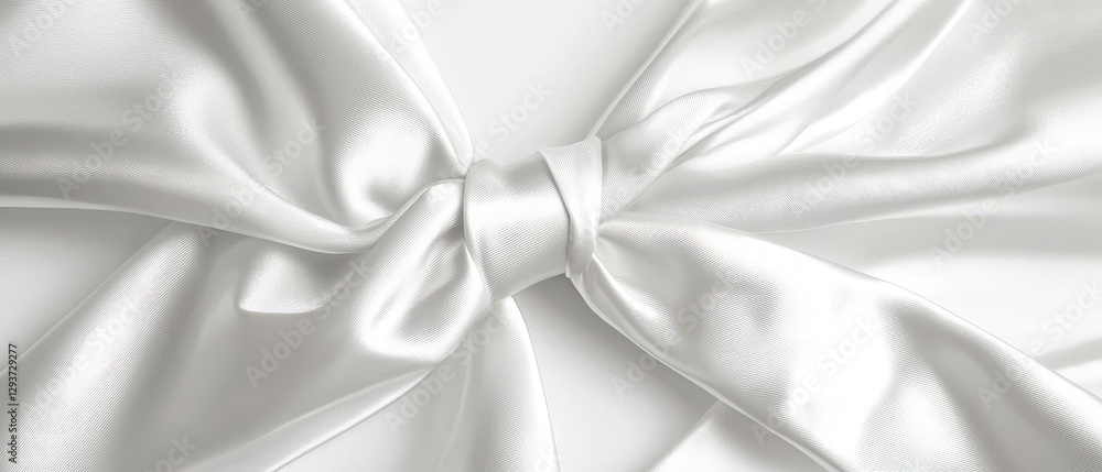 Glossy white ribbon tied in a decorative bow on a light background. Glossy white ribbon tied in a decorative bow on a light background.