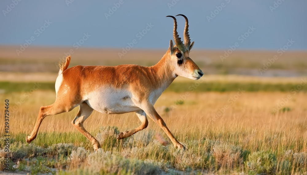 Obraz premium Male Saiga Antelope in Motion against the Black Earth at Cherniye Zemli Nature Reserve, Kalmykia, Capturing the Agile Grace of the Endangered Species amidst Authentic Steppe Scenery.