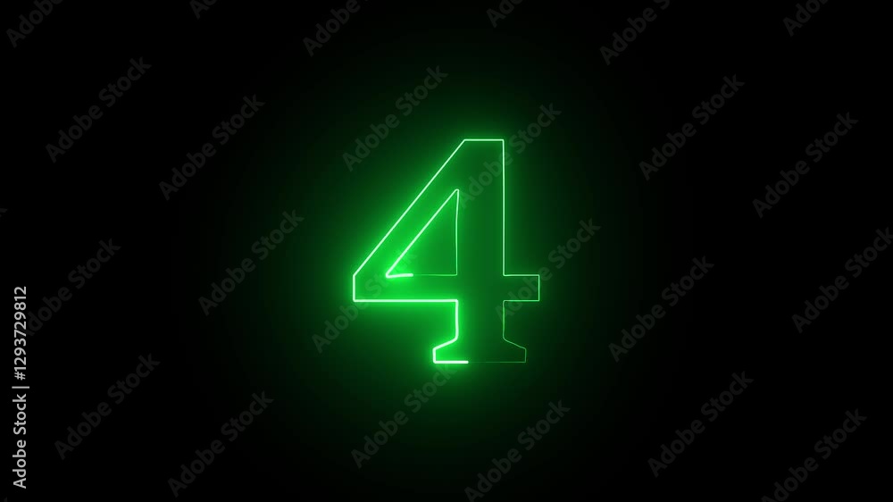 Abstract glowing neon text 4 number countdown icon. Educational mathematics 4 animation on black background. Abstract glowing neon text 4 number countdown icon. Educational mathematics 4 animation on black background.